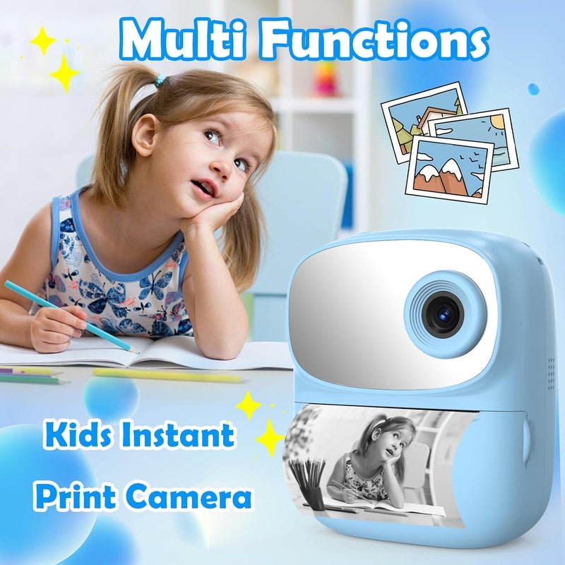 ICONLINK Kids Camera Instant Print for Kids, Kid Camera Instant with Mirror, HD Dual-Lens Selfie Digital Camera with 3 Rolls Print Paper & 32GB Card, Holiday Birthday Gifts Toys for Girls Boys Toddler.（Blue - Image 2